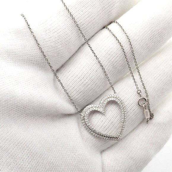 Tiffany & Co Platinum Diamond Heart Double Metro Medium Pendant Necklace - Picture 12 of 12
